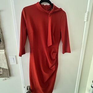 Burnt Orange Tie-Neck Sheath Dress